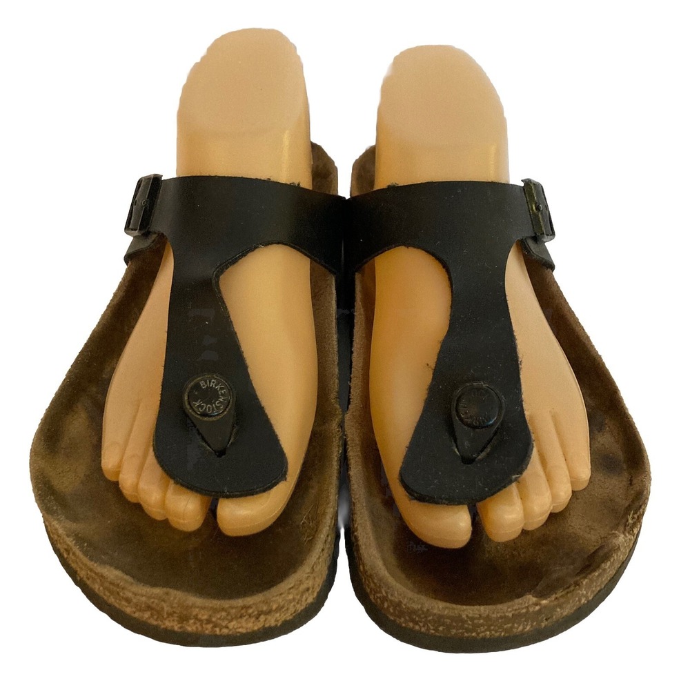 Birkenstock Gizeh 38 Black Leather Thong T Strap Sandals Womens 7 7.5 US FLAWS - Picture 4 of 14